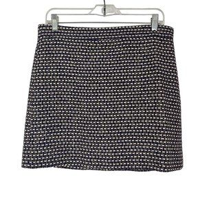 J.Crew Navy Blue Black Ivory Tweed Metallic Back Zip A-Line Mini Skirt 6 Preppy